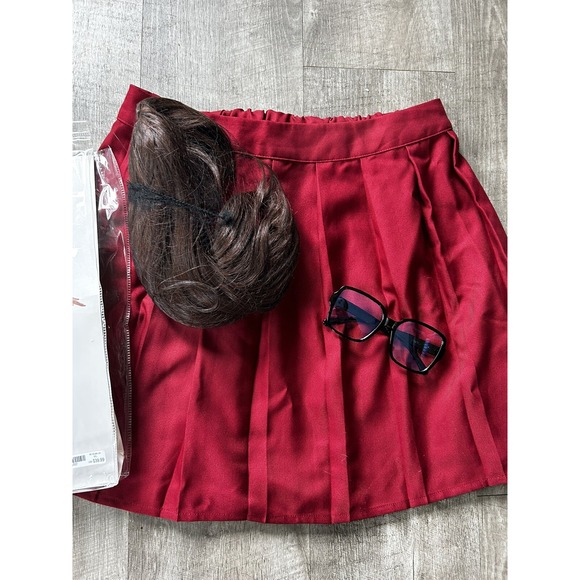 Scooby Doo Velma Costume Wig Hair Bangs Skirt & Glasses **no socks shirt** Large - Picture 2 of 3